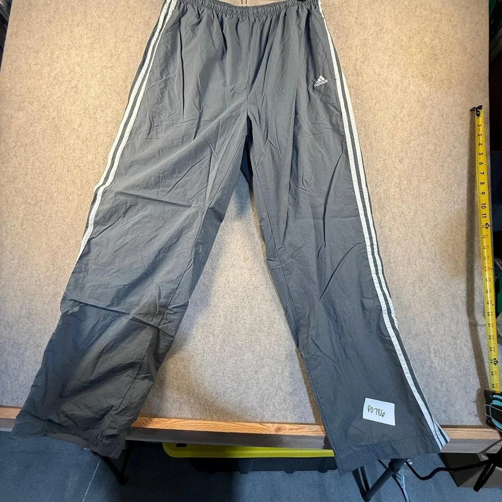 Vintage Adidas Mens Track Pants Grey White 3 Stripe Nylon Lined Large P0786